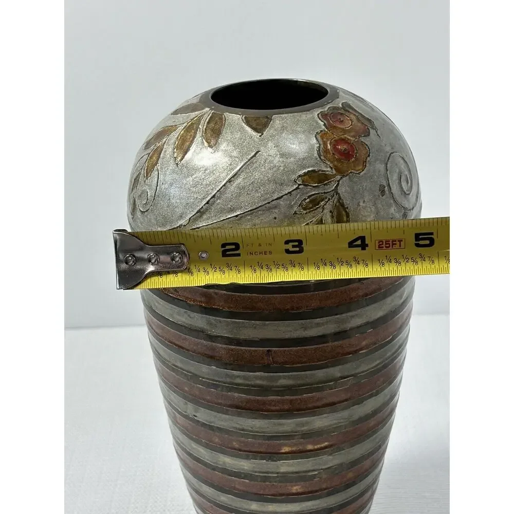Vintage Brass Cloisonne Flower‎ Decor Vase~Floral~Earthtones~India~10.25